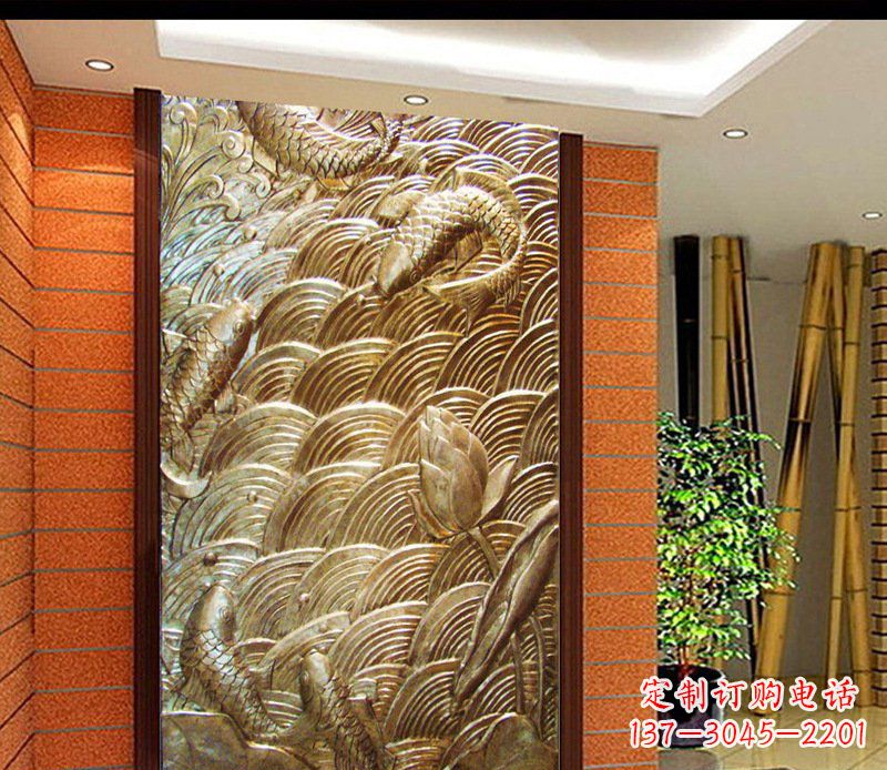 天津铜雕酒店锻造鲤鱼壁画景观摆件