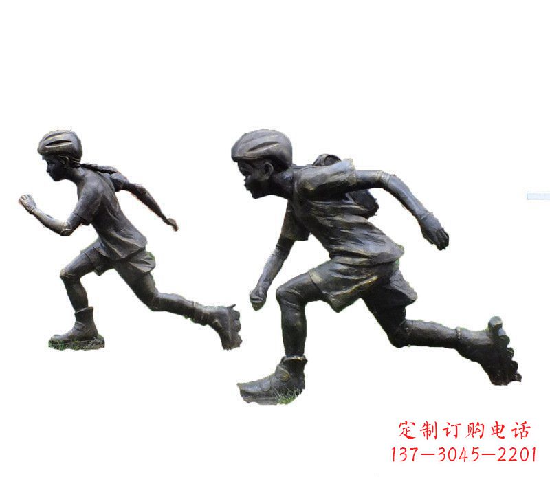 天津铜雕民俗溜冰儿童摆件