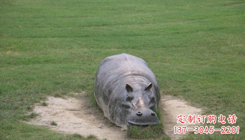 天津铜雕趴着的河马