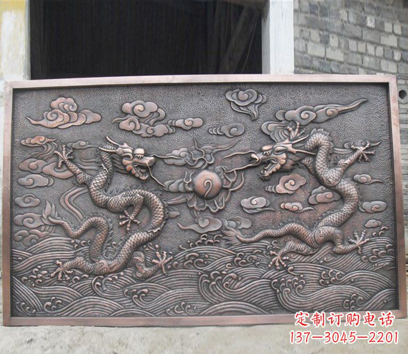 天津铜雕双龙壁画景观摆件