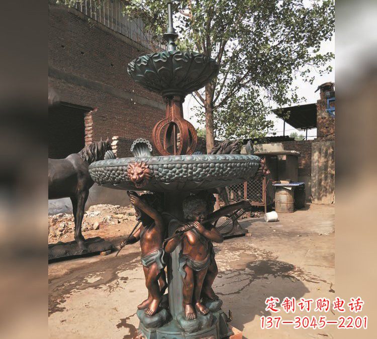 天津铜雕双层西方儿童喷泉