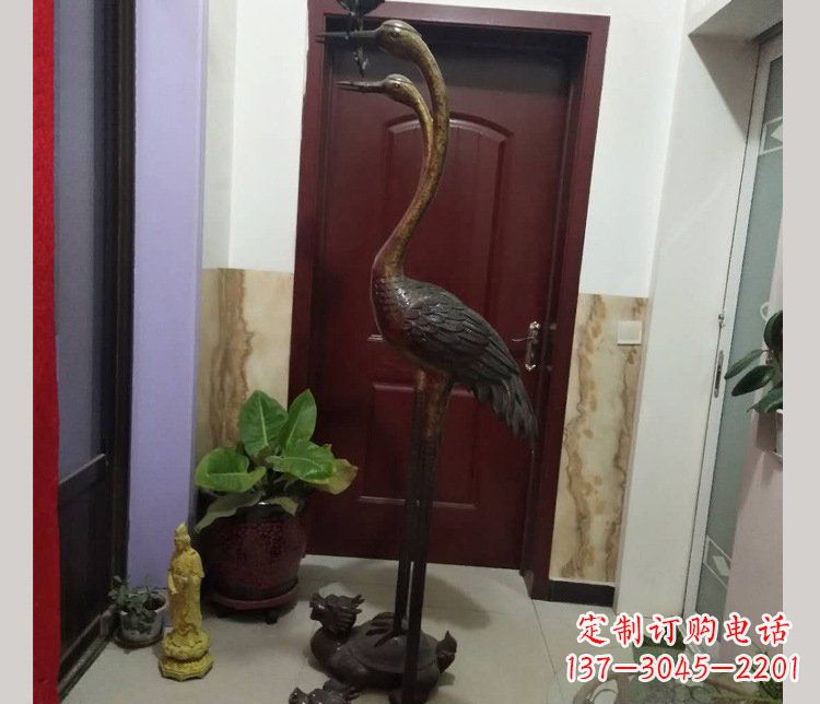 天津铜雕仙鹤踩龟雕塑摆件 (2)