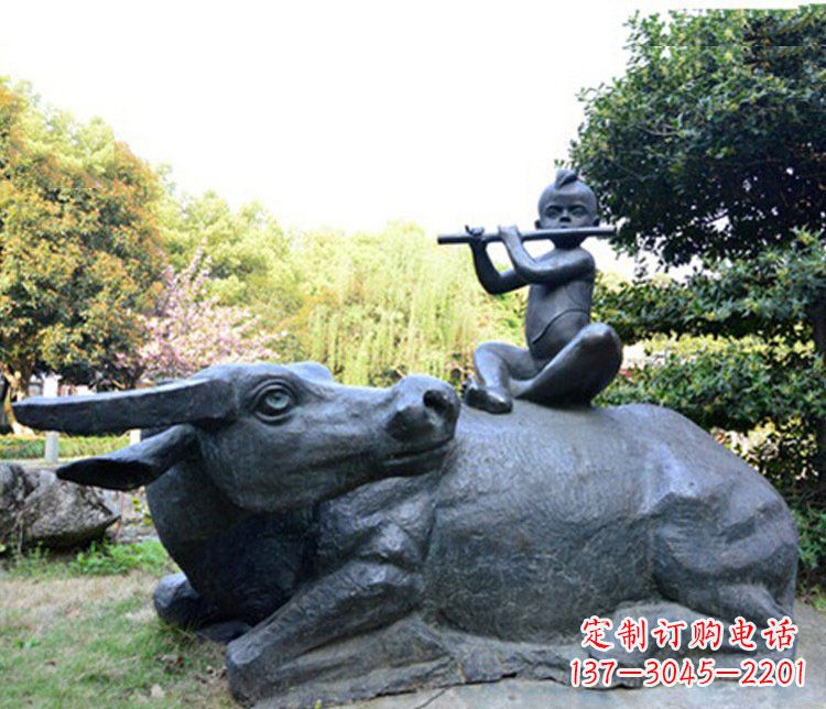 天津铜雕园林牧童骑牛景观摆件