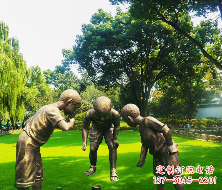 天津铜雕园林玩陀螺儿童雕塑