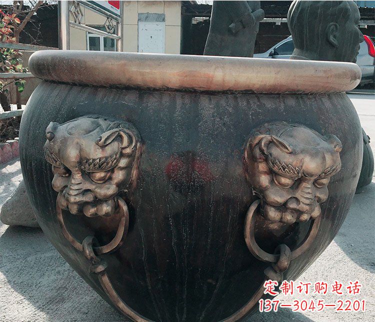 天津铜雕圆形荷花水缸雕塑 (6)