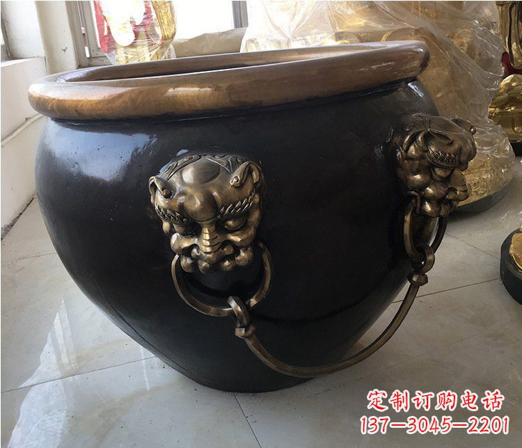 天津铜雕圆形荷花水缸雕塑 (5)