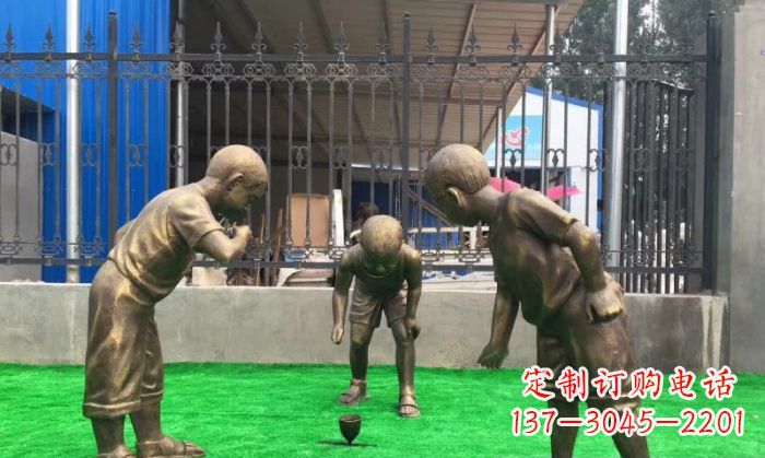 天津玩陀螺儿童铜雕