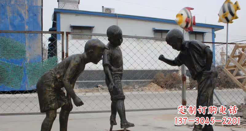 天津玩陀螺人物铜雕