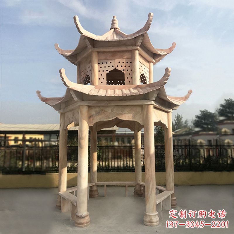 天津晚霞红大理石凉亭雕塑