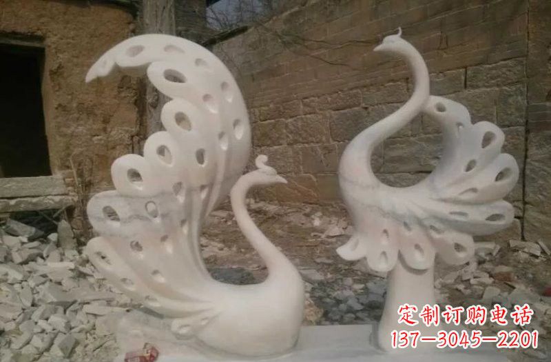 天津晚霞红抽象石雕孔雀