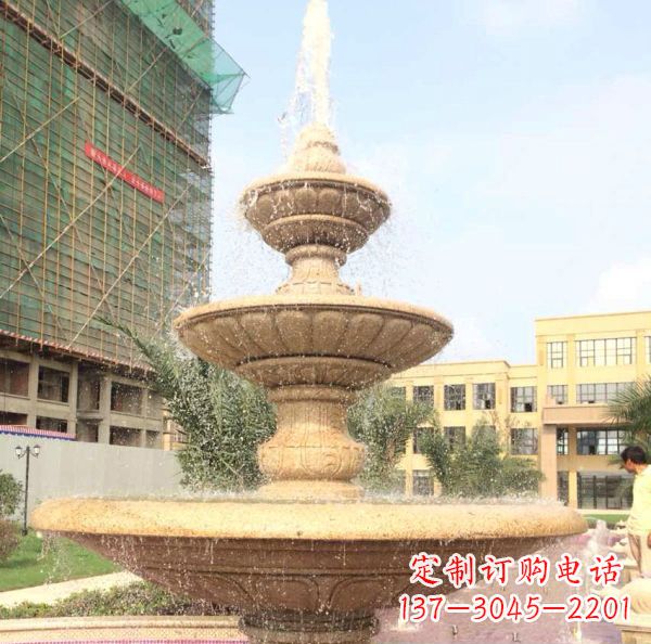 天津晚霞红大型多层喷泉石雕