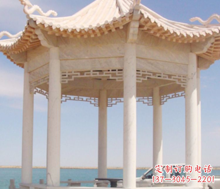 天津晚霞红单层凉亭石雕