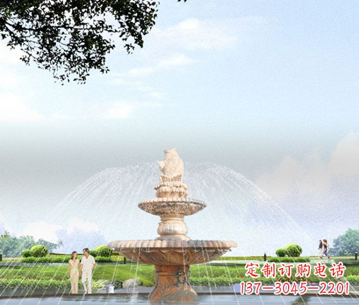天津晚霞红多层大型石雕喷泉 (4)