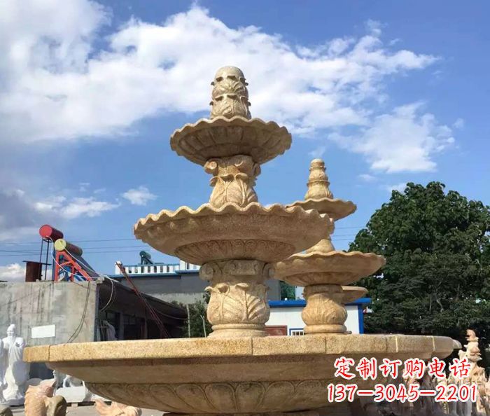 天津晚霞红多层喷泉石雕