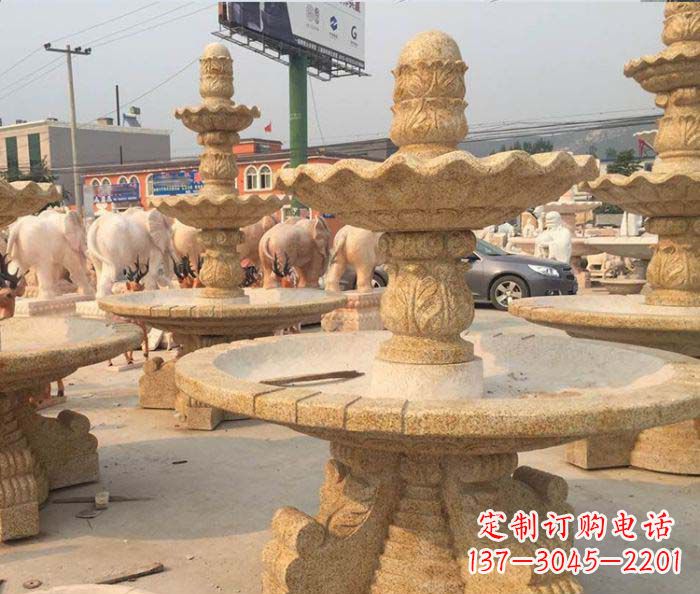 天津晚霞红多层大型石雕喷泉