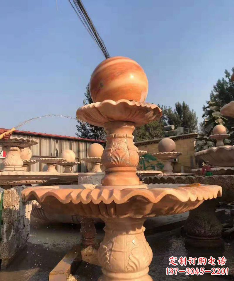 天津晚霞红风水球雕塑别墅庭院景观雕塑 