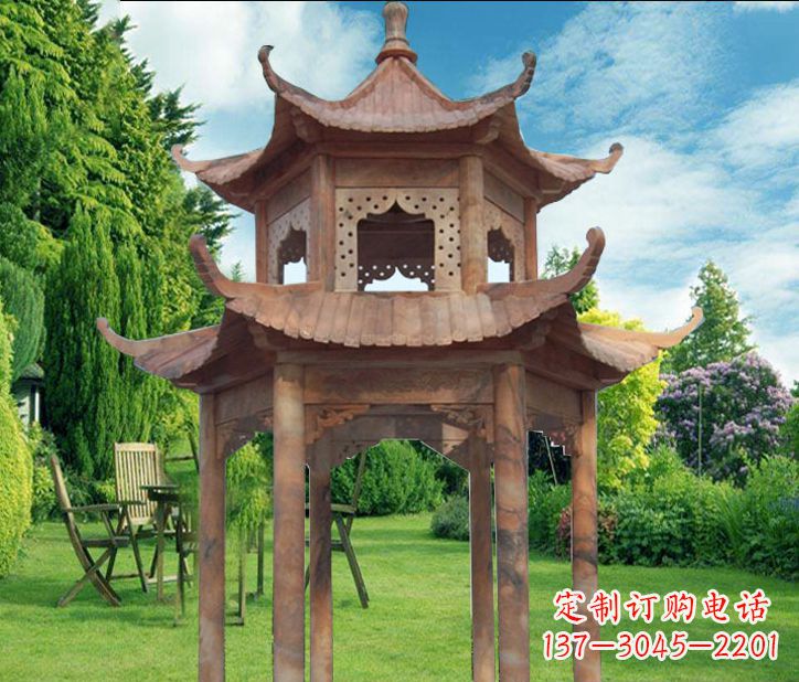 天津晚霞红公园建筑凉亭