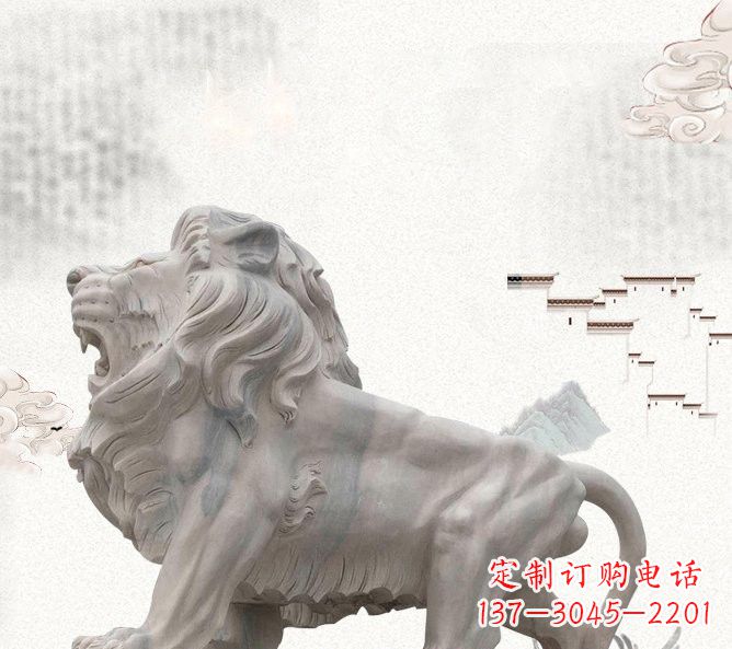 天津晚霞红公园动物仿真狮子石雕