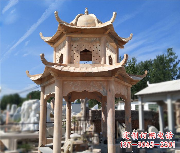 天津晚霞红公园双层六角凉亭石雕