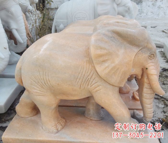 天津晚霞红吉祥如意大象石雕 (3)