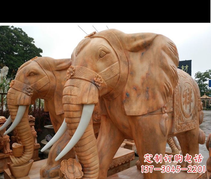 天津晚霞红吉祥如意门口镇宅招财大象石雕 (3)