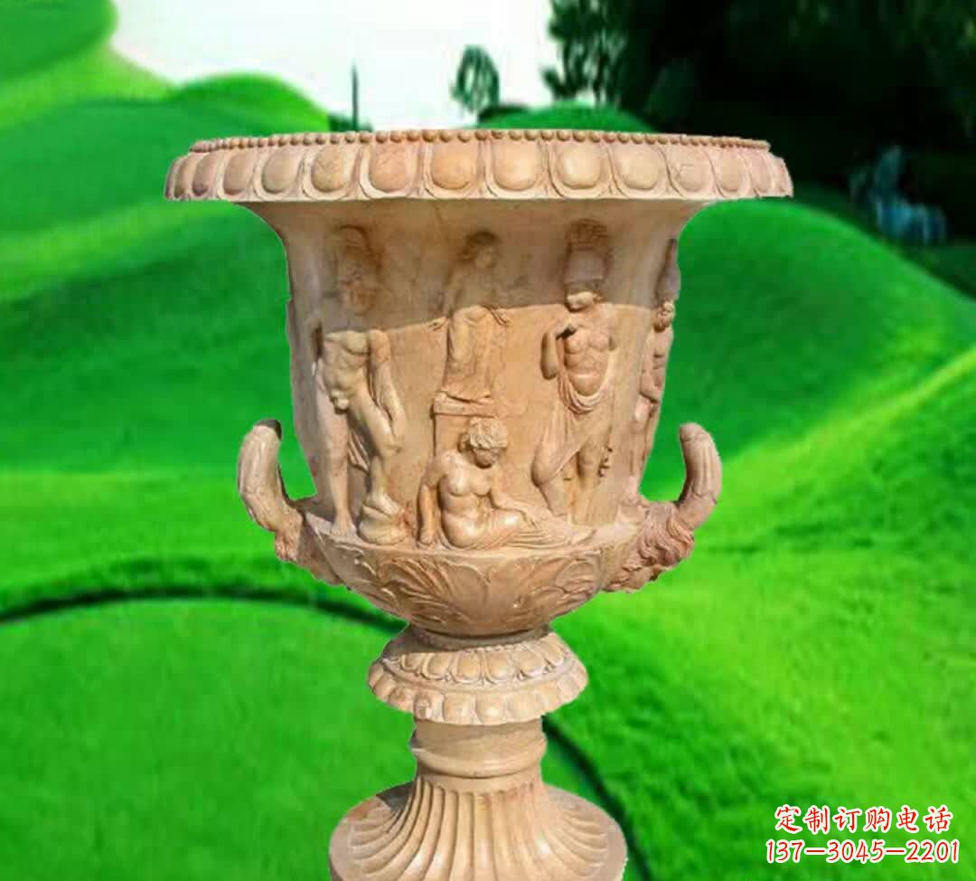 天津晚霞红欧式花盆石雕