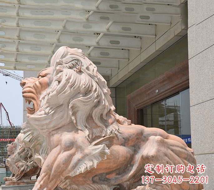 天津晚霞红欧式狮子石雕 (3)
