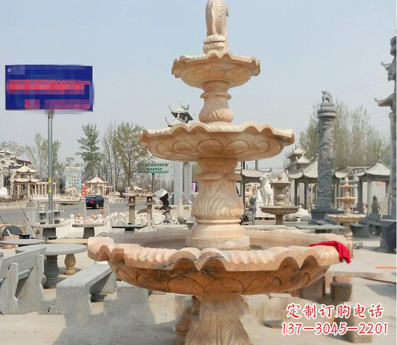 天津晚霞红喷泉喷水盆石雕