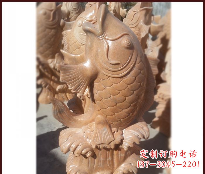 天津晚霞红喷水鲤鱼石雕 (3)
