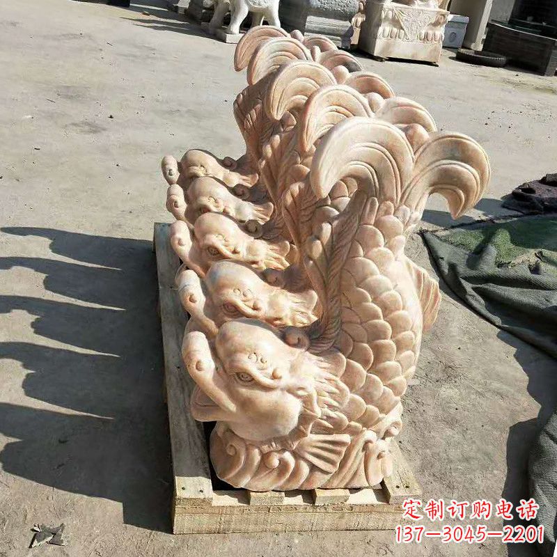 天津晚霞红喷水鱼石雕-园林水景喷泉动物雕塑摆件