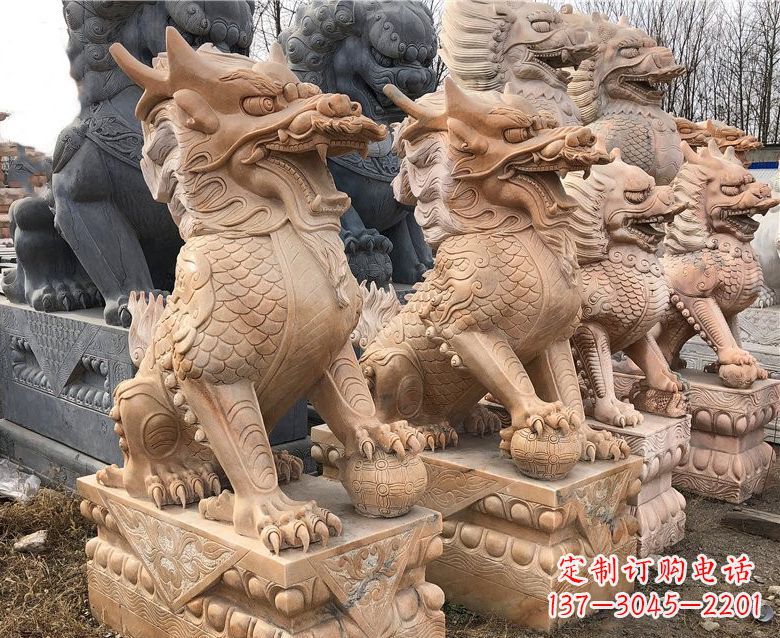 天津晚霞红麒麟石雕 (2)