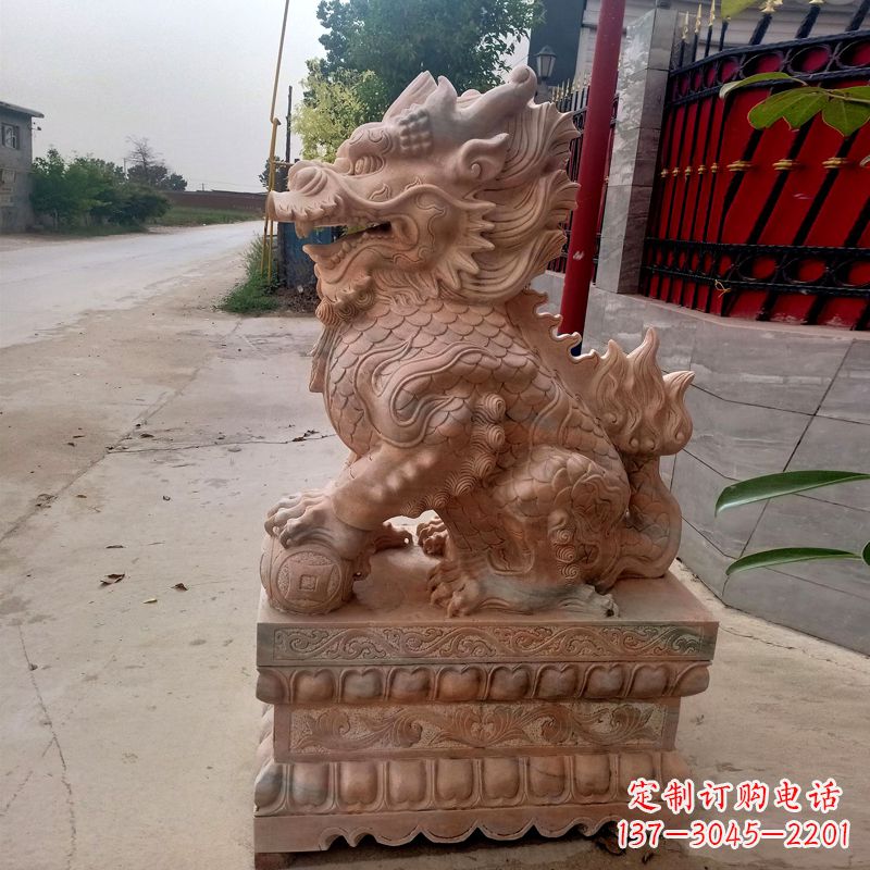 天津晚霞红麒麟石雕