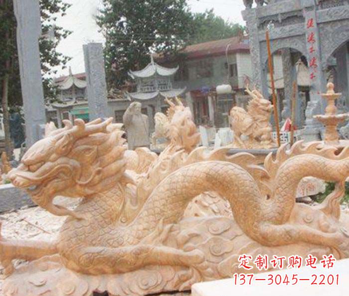 天津晚霞红生肖龙石雕