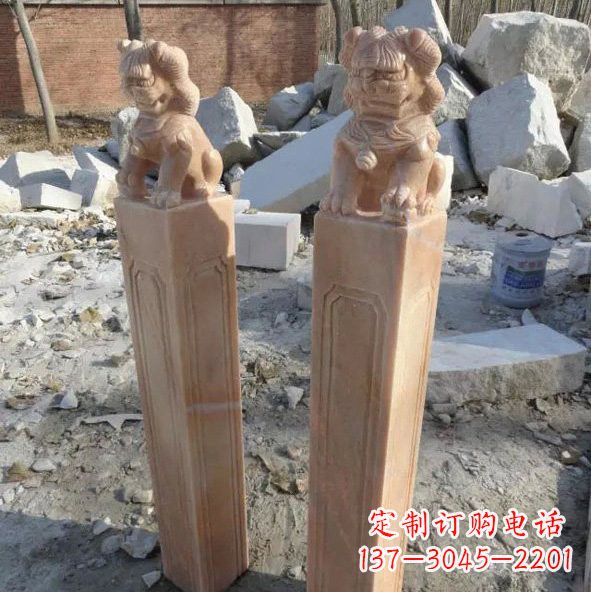 天津晚霞红狮子拴马桩