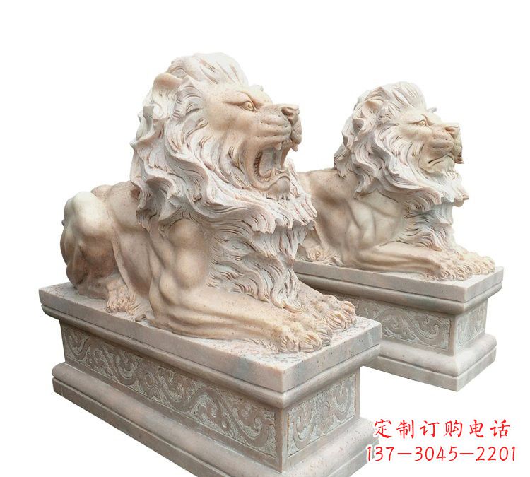 天津晚霞红石材欧式狮子