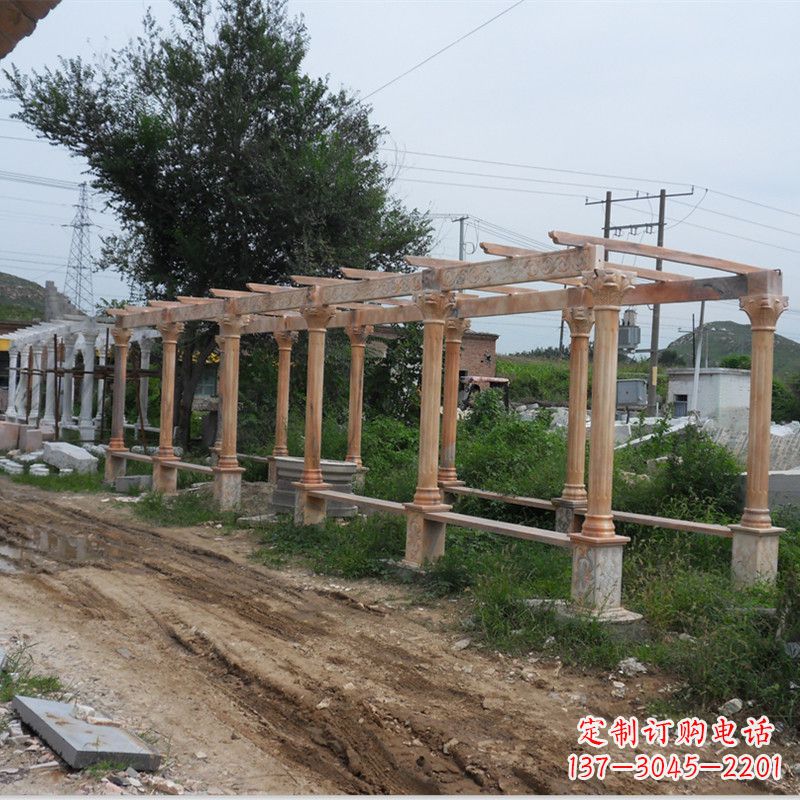 天津晚霞红石雕花架长廊