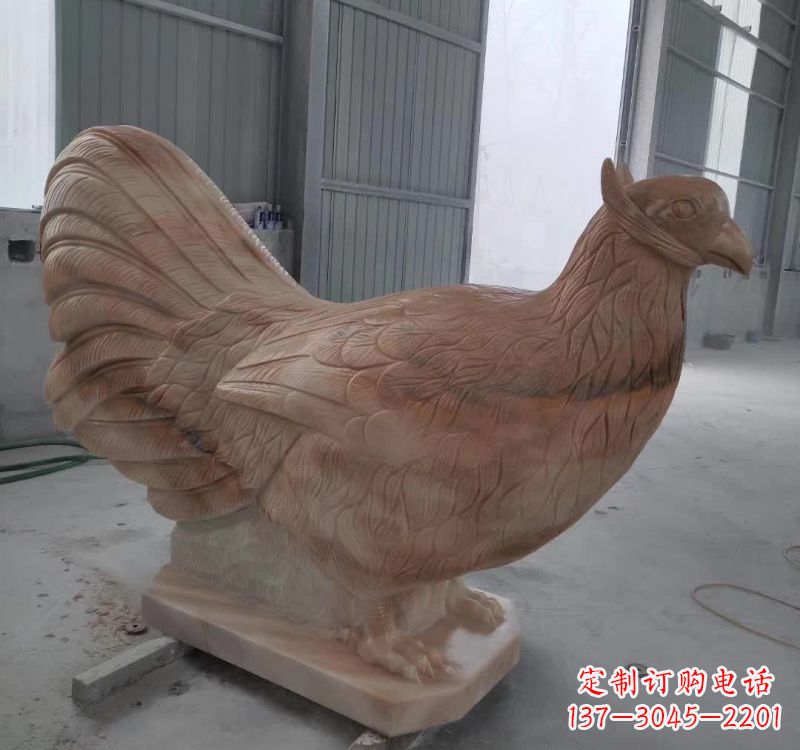 天津晚霞红石雕母鸡