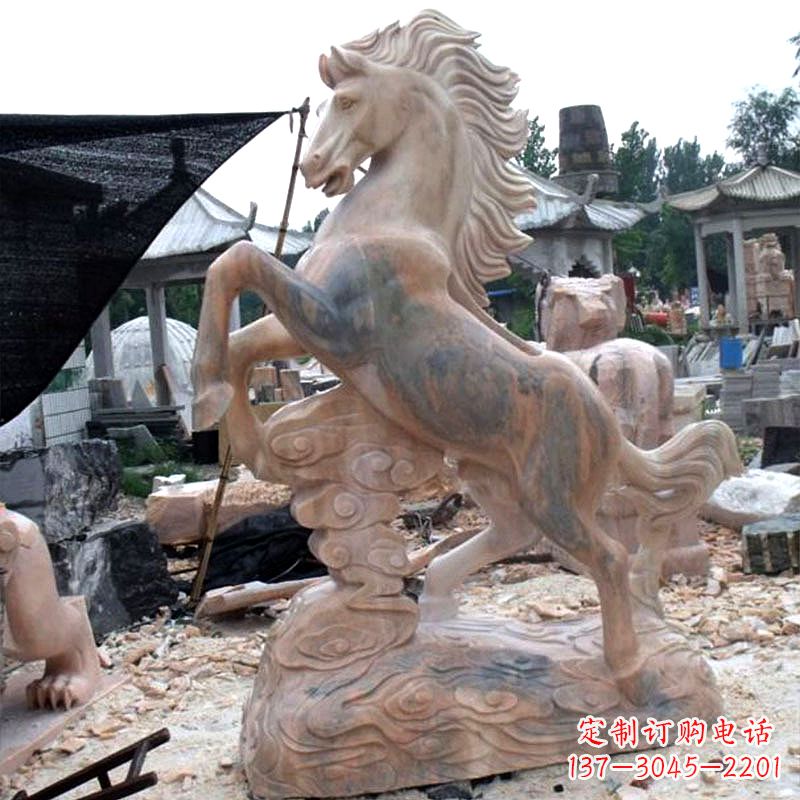天津晚霞红石雕马生肖动物雕塑