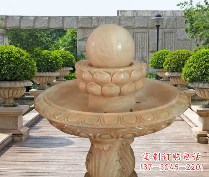 天津晚霞红双层风水球公园喷泉石雕 (2)