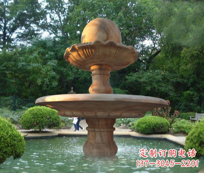 天津晚霞红双层风水球喷泉公园石雕