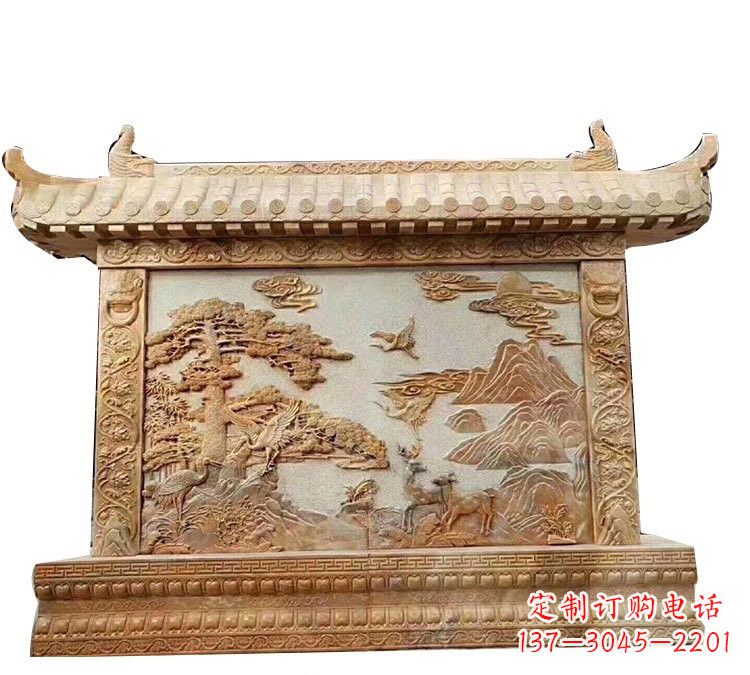 天津晚霞红松鹤延年浮雕影壁