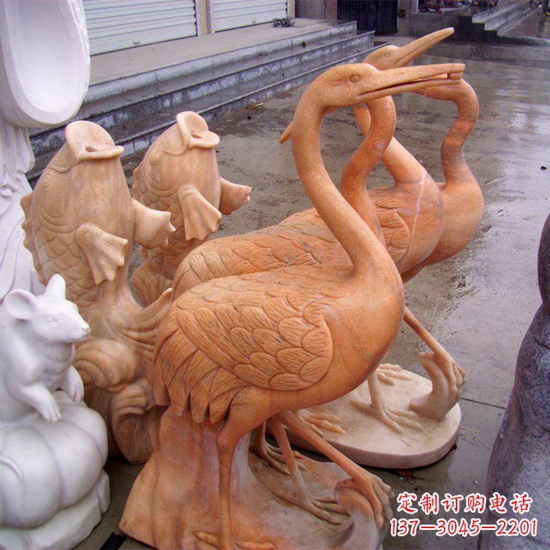 天津晚霞红园林仙鹤石雕