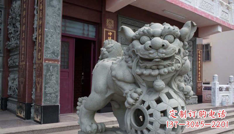 天津网球狮石雕南方狮子雕塑