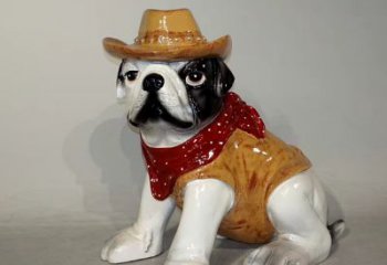 天津任性可爱的牛仔造型斗牛犬雕塑