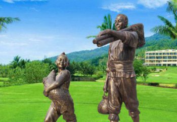 天津铜雕渔民父子人物雕塑