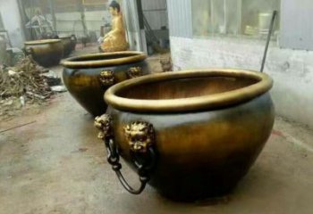 天津铜雕圆形荷花水缸雕塑 (2)