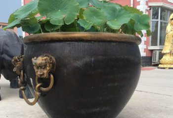 天津铜雕圆形荷花水缸雕塑 (3)