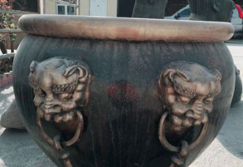 天津铜雕圆形荷花水缸雕塑 (6)
