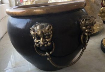 天津铜雕圆形荷花水缸雕塑 (5)