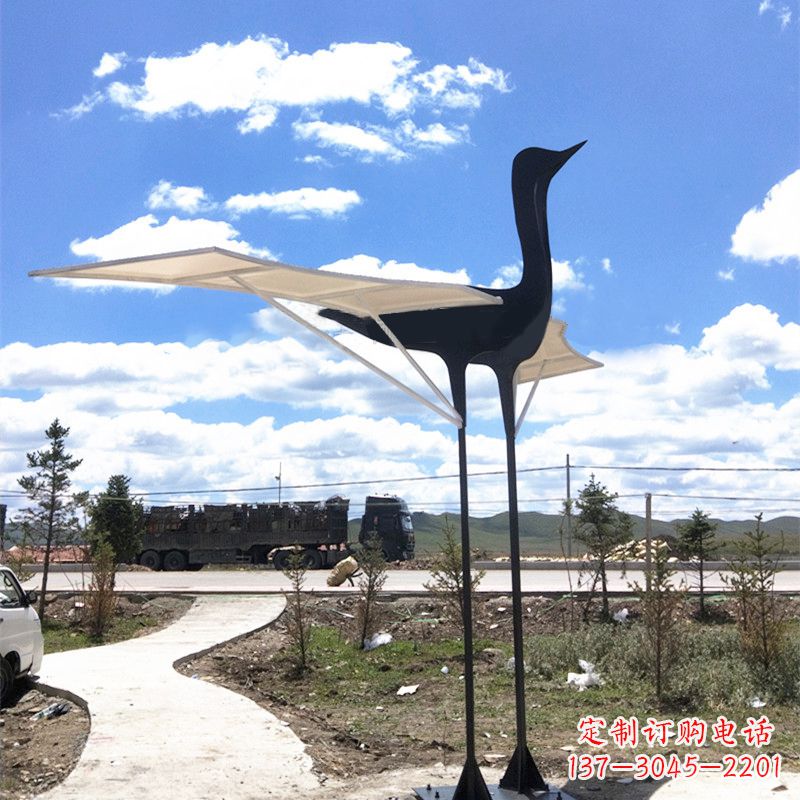 天津仙鹤不锈钢遮阳亭景观雕塑